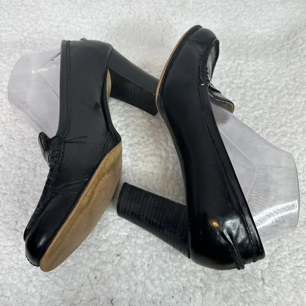 Michael Kors Black Leather Penny Loafer Heels Womens Size 9M Block Heel Pumps